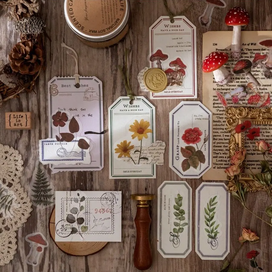 40pcs/bag Plant Nature Flower Decorative PVC Stickers Scrapbooking Label For DIY Diary Stationery Album Journal