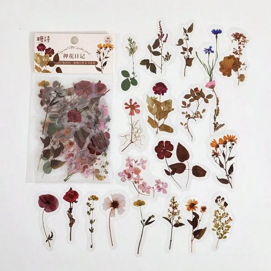 40pcs/bag Plant Nature Flower Decorative PVC Stickers Scrapbooking Label For DIY Diary Stationery Album Journal