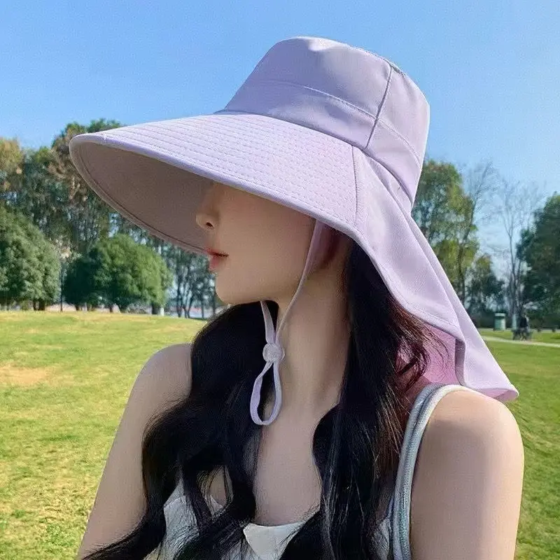 Wide Brim Sun Hat Women Anti-UV Protection Outdoor Hiking Fisherman Cap Fold Summer Beach Hat Neck Protection Sun Visors
