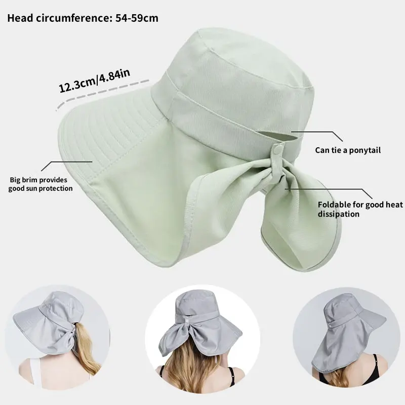 Wide Brim Sun Hat Women Anti-UV Protection Outdoor Hiking Fisherman Cap Fold Summer Beach Hat Neck Protection Sun Visors