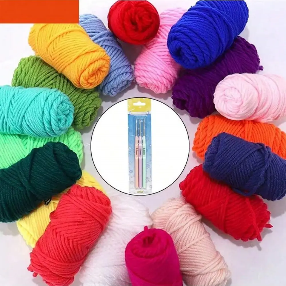 10 Colors Wool Yarns Wool Rolls +3pcs Crochet Hooks Plastics Handle Knitting Needles Embroidery For Starter Craft Tools Set