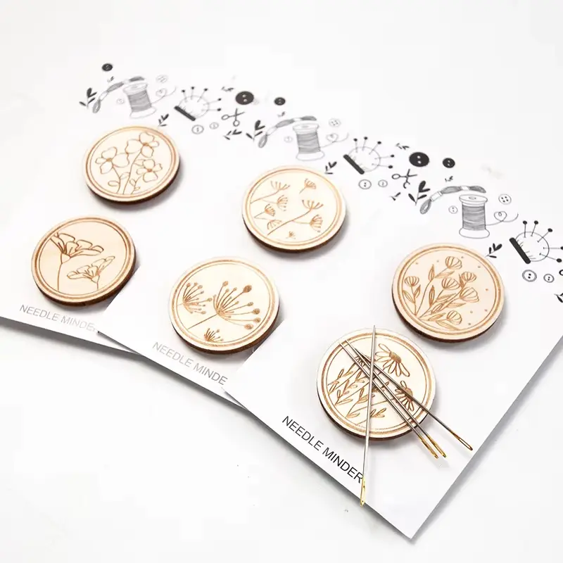 2Pcs Cross Stitch Wood Round Magnetic Needle Holder Magnet Needle Keeper Household DIY for DIY Sewing Crafts