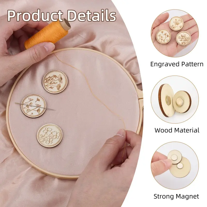 2Pcs Cross Stitch Wood Round Magnetic Needle Holder Magnet Needle Keeper Household DIY for DIY Sewing Crafts
