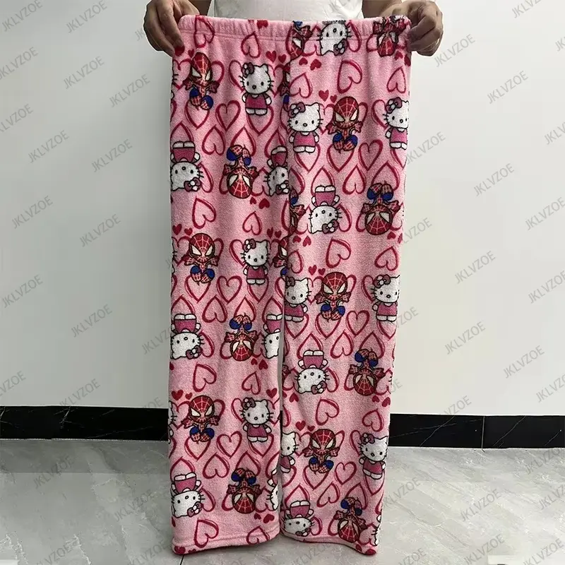 Summer New Cartoon Hello Kitty Spider-Man Print Women's Pajamas Pants Casual Home Pants Kawaii Loose Y2K Fashion Couple Trousers