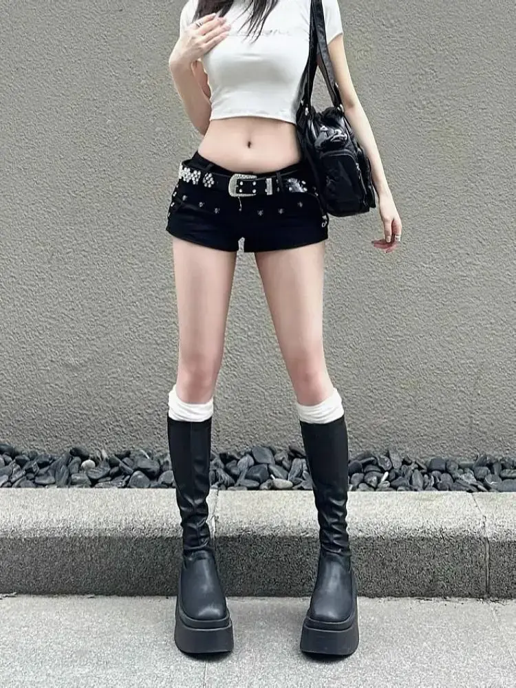 2000S Black Sheath Slim Fit Y2K Denim Shorts Womens Hotsweet High Waist Fashion Casual Sexy Street Harajuku Style Jean Shorts