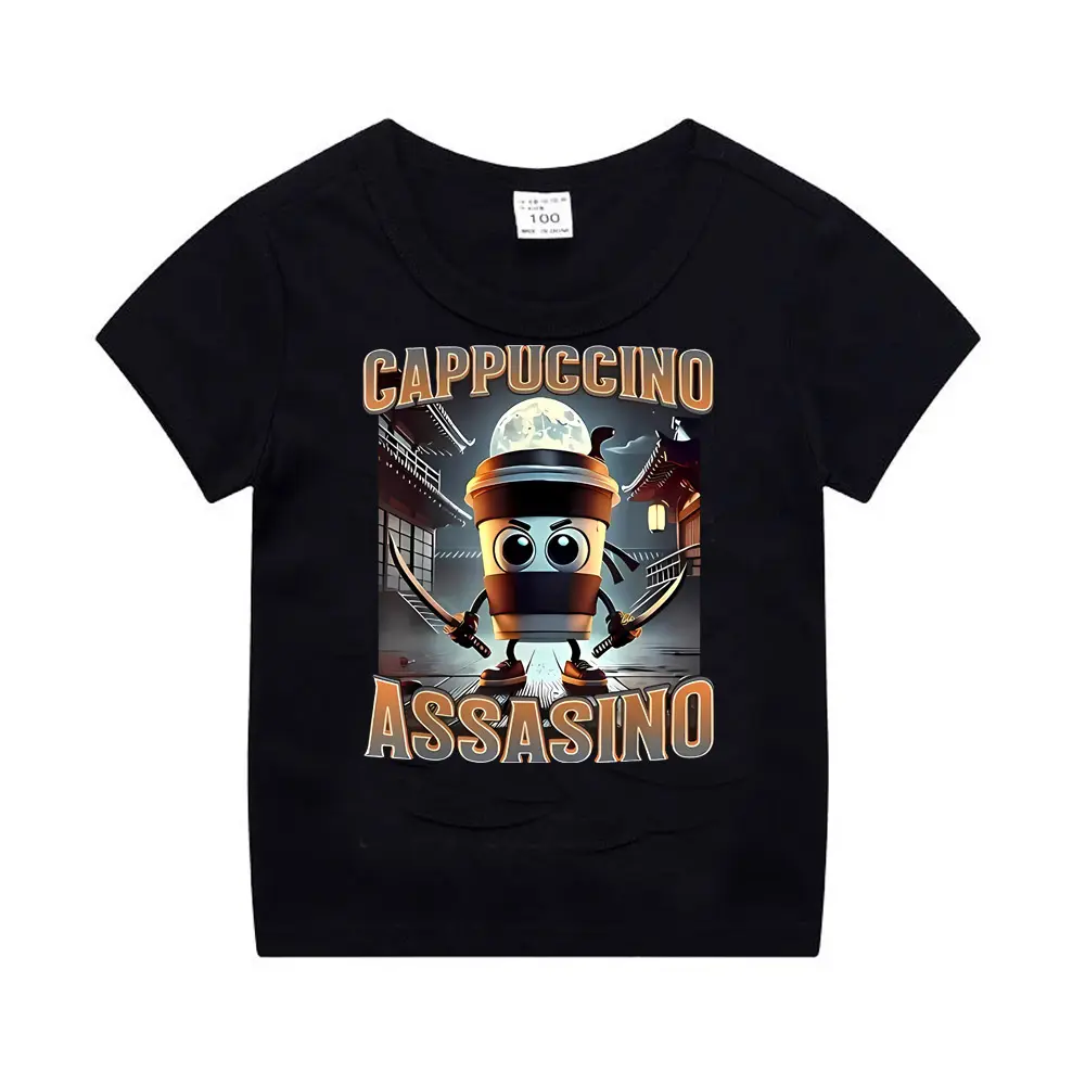 Italian Brainrot Animals Kids Adult Cotton T-shirt Cappuccino Assassino Short Sleeve Tops Funny Meme Cute Tee Summer Clothing