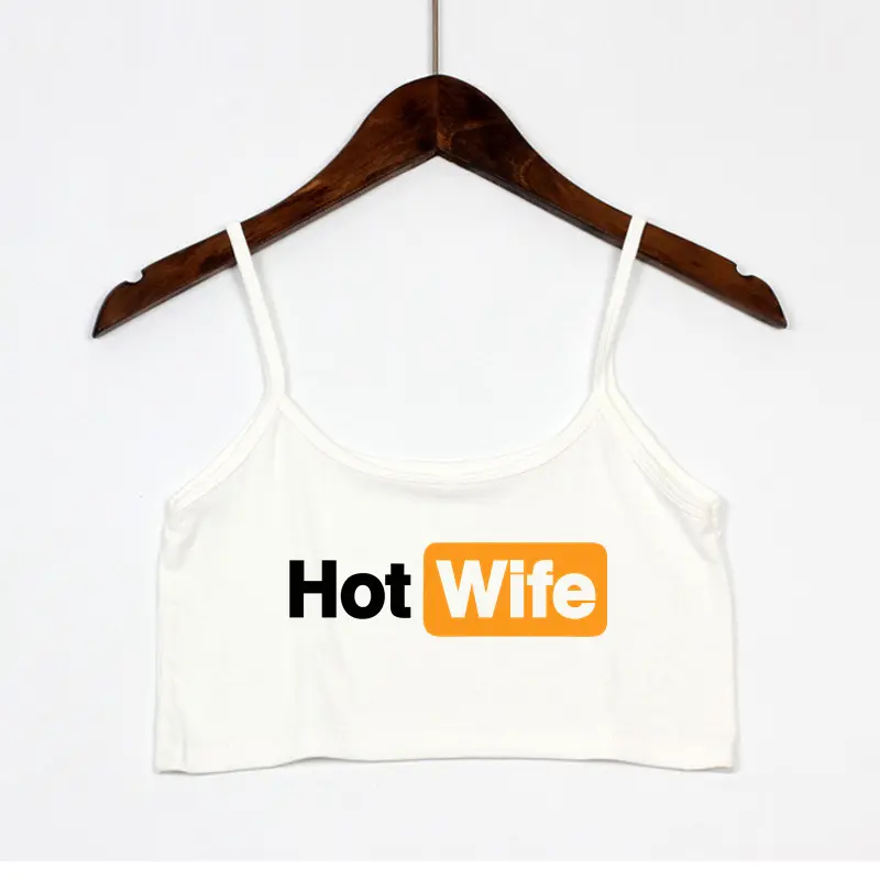 HOT WIFE Funny Letters Print New Sexy Crop Top Summer Women's Sexy Elastic Cotton Camis Sleeveless Short Tank Top Bar Women