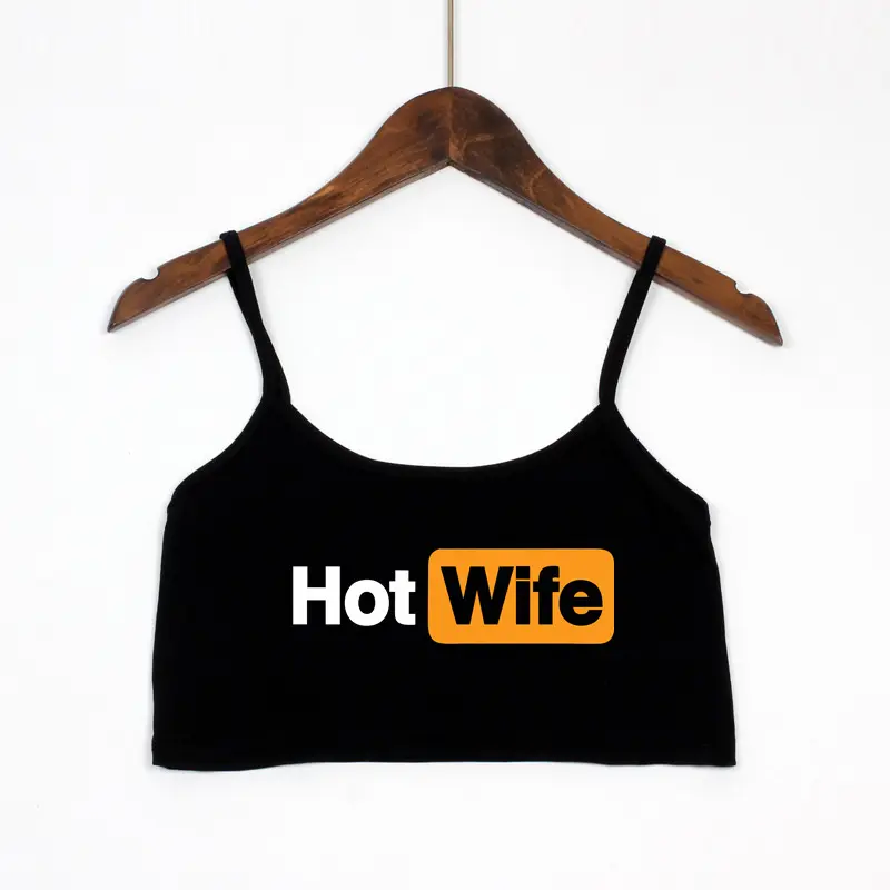 HOT WIFE Funny Letters Print New Sexy Crop Top Summer Women's Sexy Elastic Cotton Camis Sleeveless Short Tank Top Bar Women