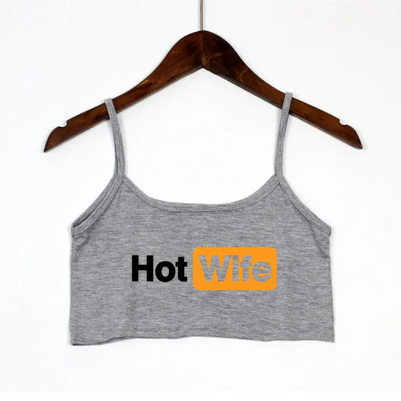 HOT WIFE Funny Letters Print New Sexy Crop Top Summer Women's Sexy Elastic Cotton Camis Sleeveless Short Tank Top Bar Women
