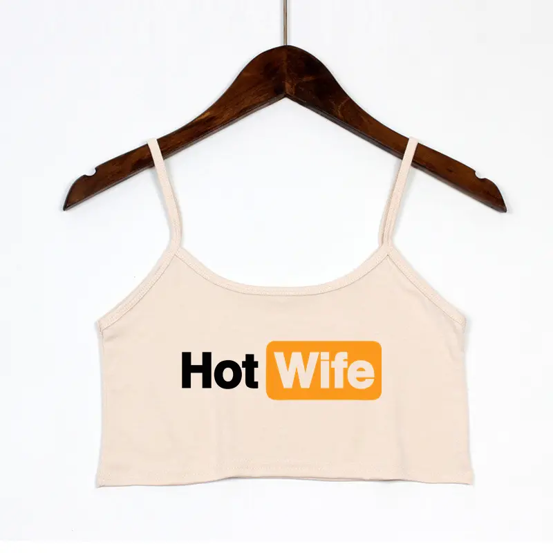 HOT WIFE Funny Letters Print New Sexy Crop Top Summer Women's Sexy Elastic Cotton Camis Sleeveless Short Tank Top Bar Women