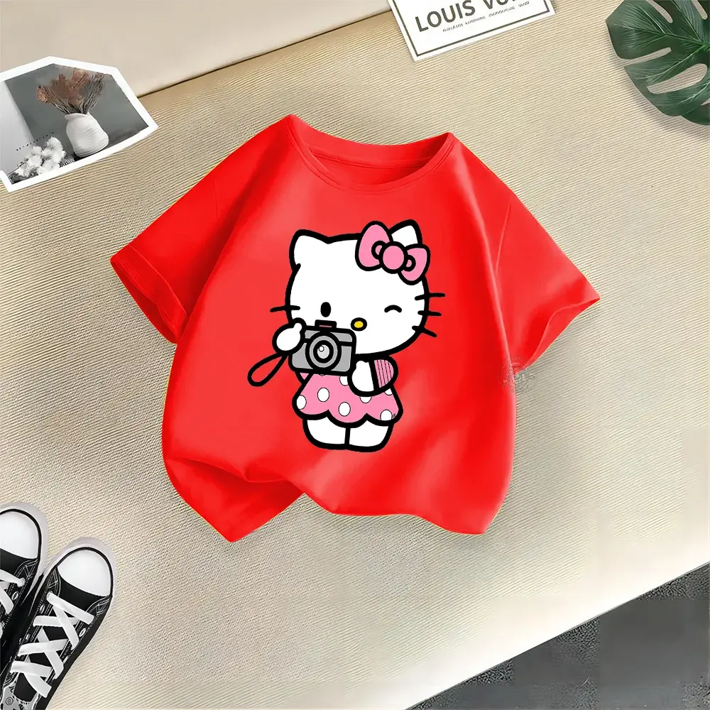 Sanrio Kids Summer clothes Hello Kitty Creative Printed Doll Cotton T-shirt Boys Girls Comfortable Casual Top Cotton T-shirt top