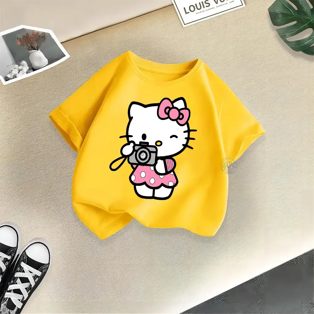 Sanrio Kids Summer clothes Hello Kitty Creative Printed Doll Cotton T-shirt Boys Girls Comfortable Casual Top Cotton T-shirt top