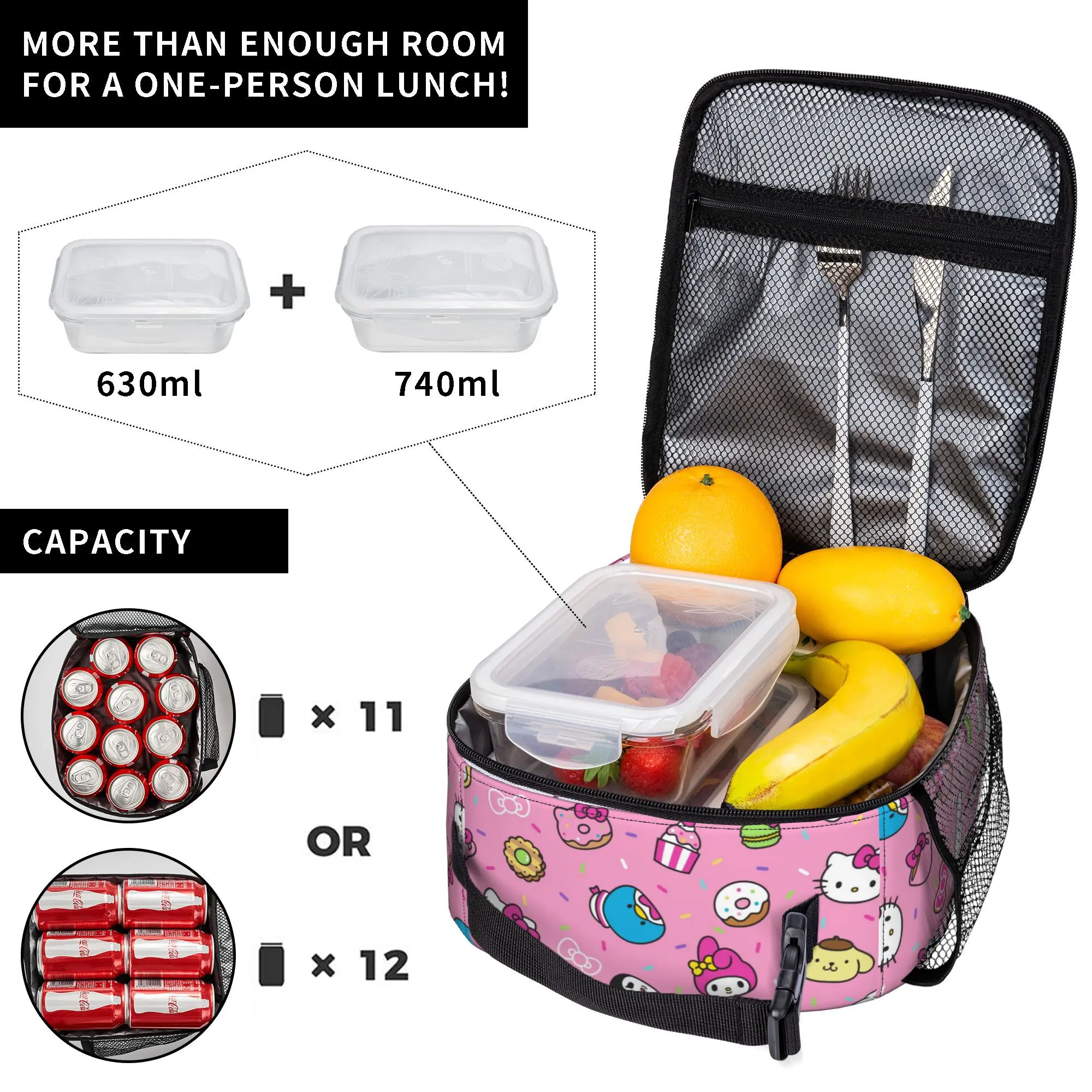 Sanrio Characters Merch Insulated Lunch Tote Bag For Office Hello Kitty Kuromi Food Box Portable Thermal Cooler Lunch Boxes