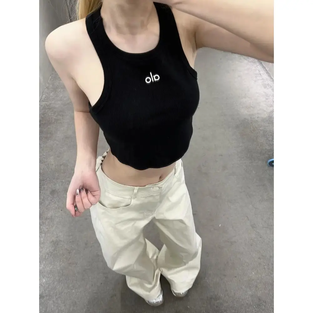 High-Waisted Short Sports Simple Letter Printed Summer Hot Girl Sleeveless I-Shaped Cotton Breathable Outer Sling