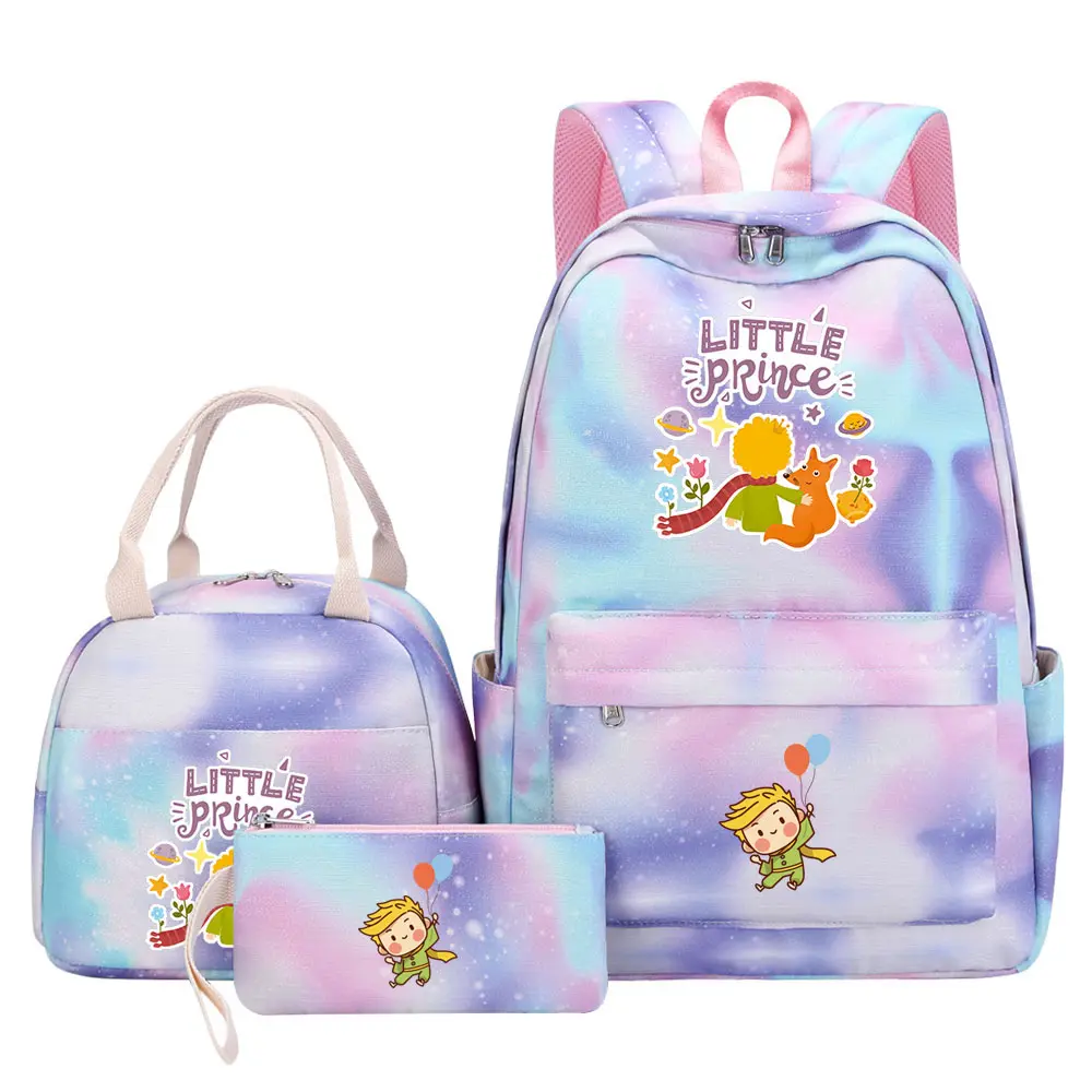 Cute Little Prince Teenagers Pencil Bag Bookbags 3 Pcs Mochila, Girls Kids Back To School Lunch Book Bags,Women Rainbow Backpack