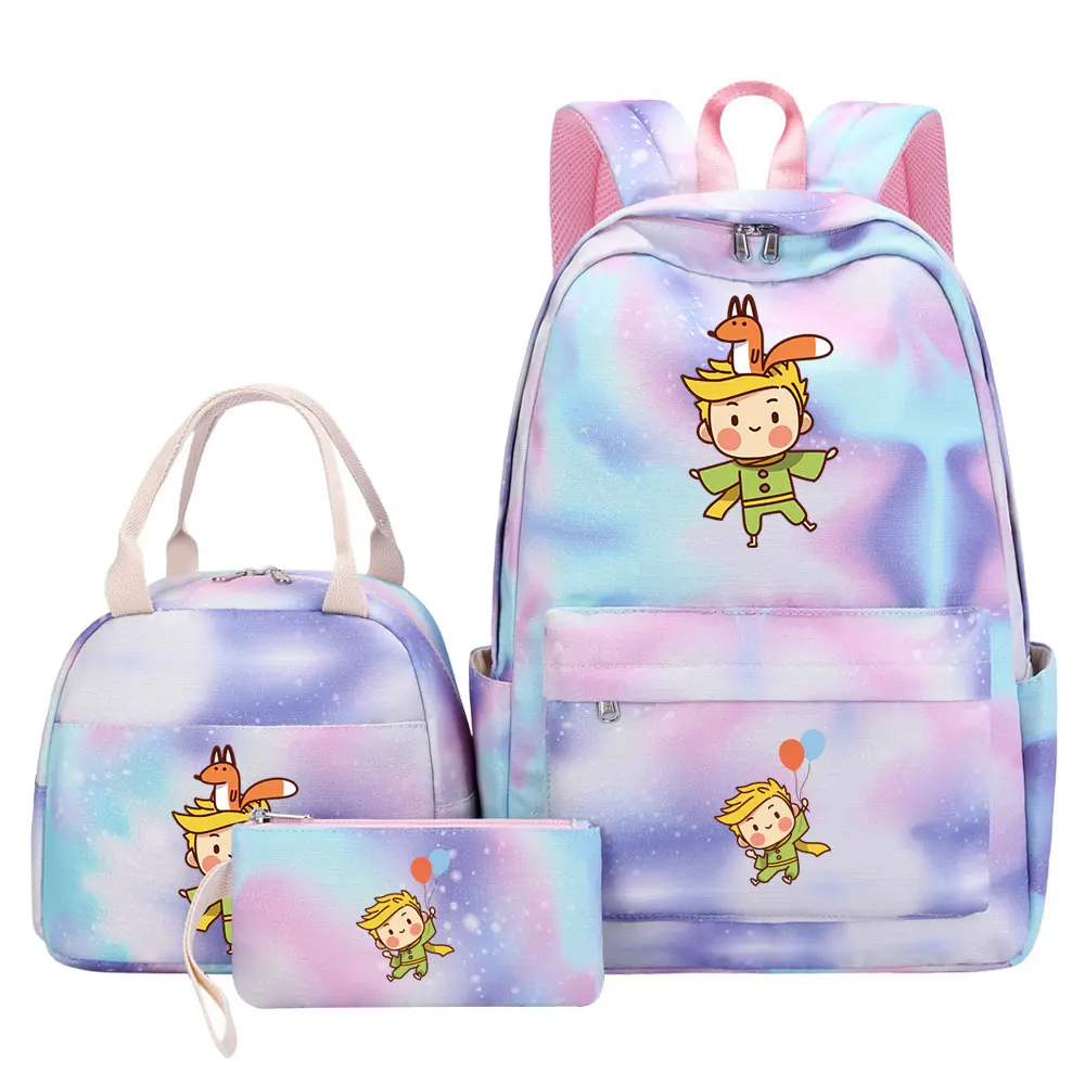Cute Little Prince Teenagers Pencil Bag Bookbags 3 Pcs Mochila, Girls Kids Back To School Lunch Book Bags,Women Rainbow Backpack