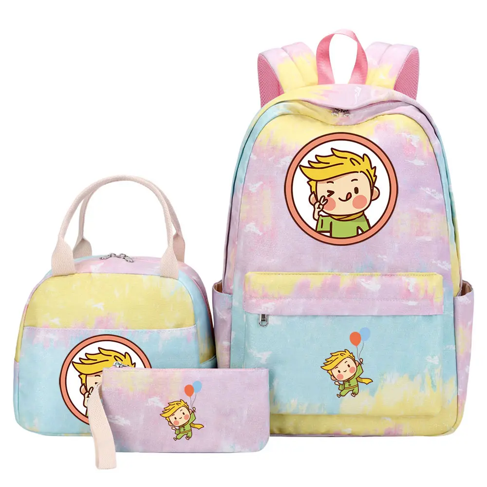 Cute Little Prince Teenagers Pencil Bag Bookbags 3 Pcs Mochila, Girls Kids Back To School Lunch Book Bags,Women Rainbow Backpack