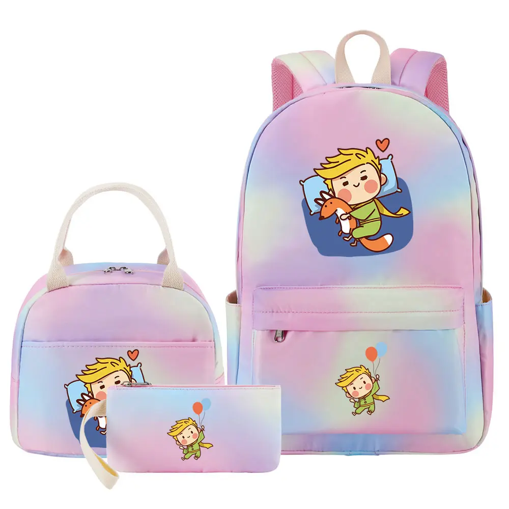 Cute Little Prince Teenagers Pencil Bag Bookbags 3 Pcs Mochila, Girls Kids Back To School Lunch Book Bags,Women Rainbow Backpack