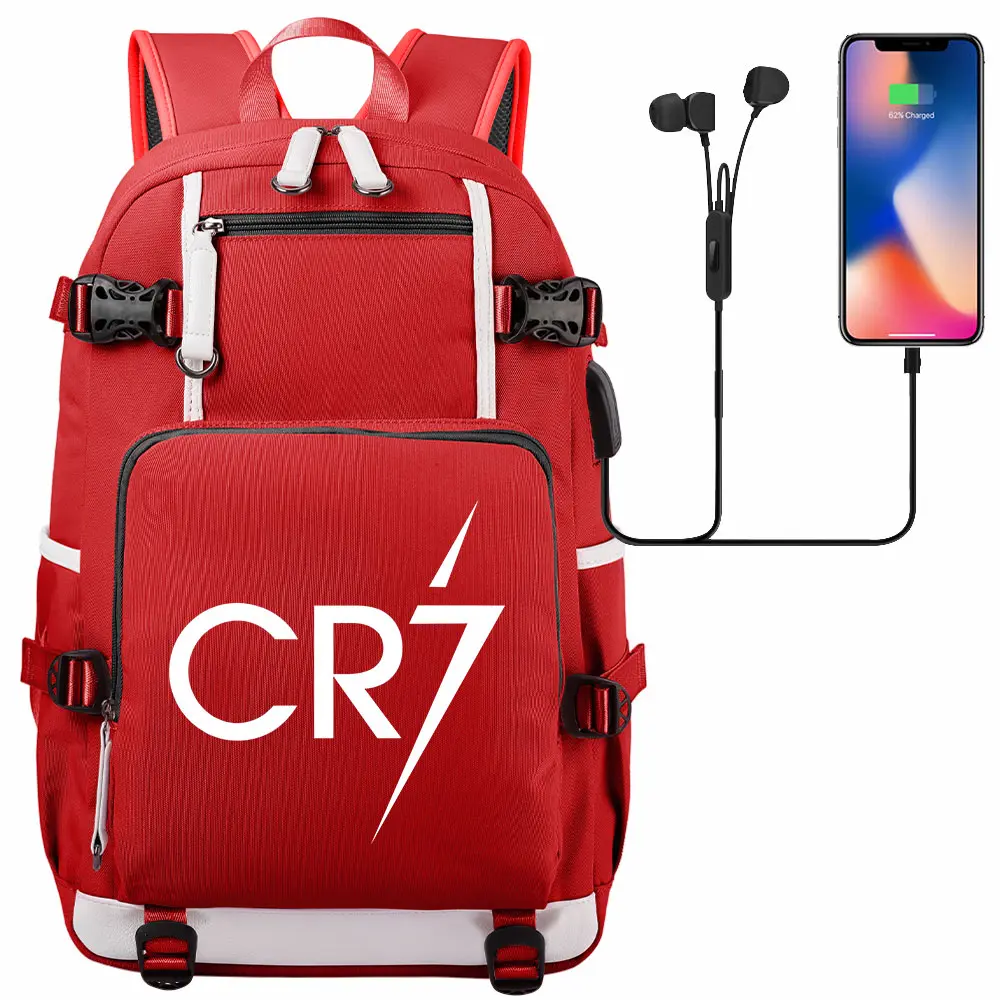 Football Star Cr7 USB Large Capacity Teenagers Mochila Women Men Laptop Travel Backpack Girl Boys Kids Back To School Book Bags