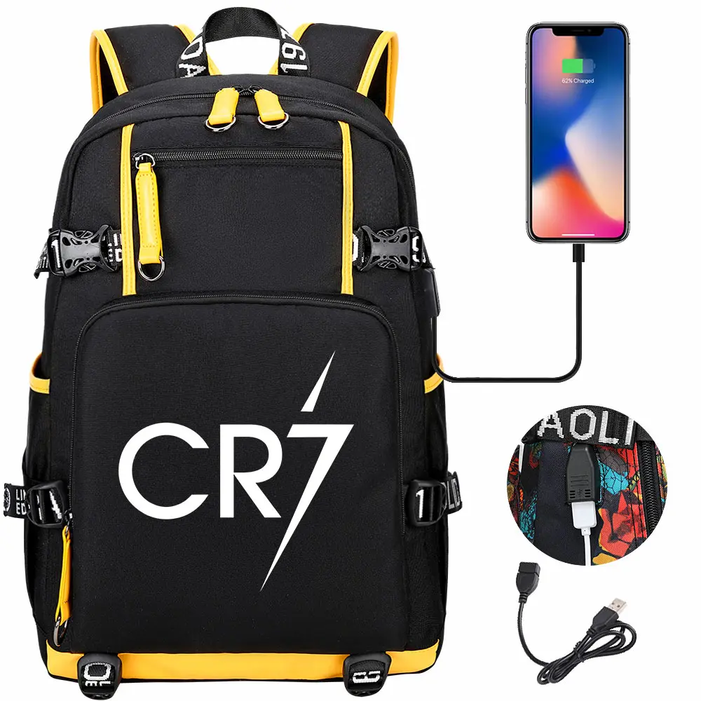 Football Star Cr7 USB Large Capacity Teenagers Mochila Women Men Laptop Travel Backpack Girl Boys Kids Back To School Book Bags