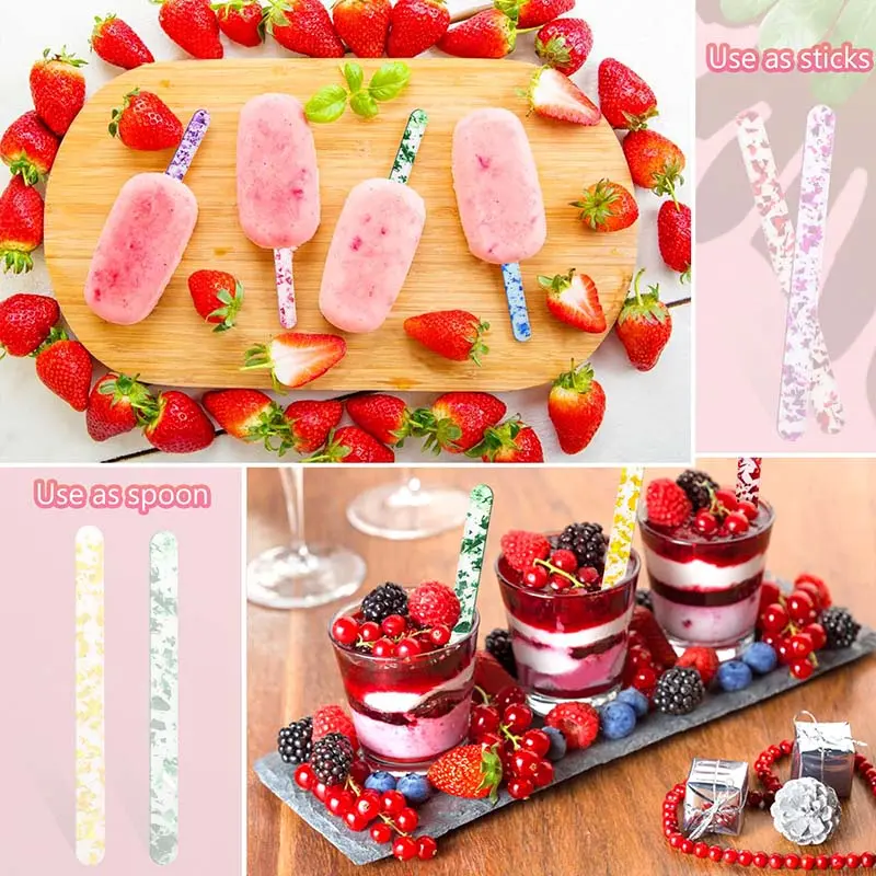 20Pcs Acrylic Ice Cream Sequined Stick Summer New Homemade Popsicle Accessories Reusable Color Mold DIY Kitchen Model Stick