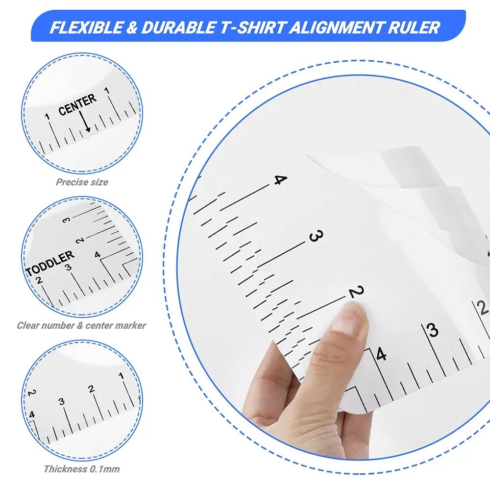 4pcs T-Shirt Ruler Guide Shirt Alignment Tool T-Shirt Alignment Ruler with Clothing Size Chart for Adult Youth Toddler Infant