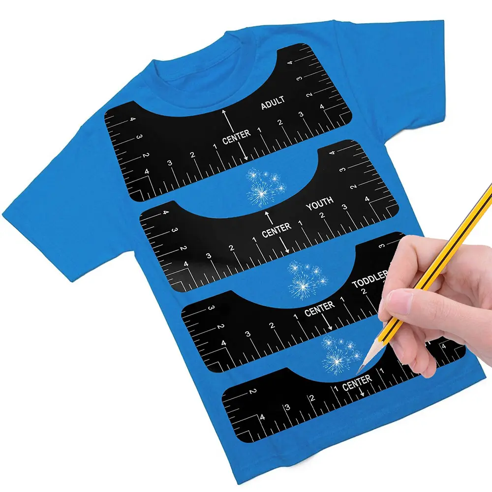 4pcs T-Shirt Ruler Guide Shirt Alignment Tool T-Shirt Alignment Ruler with Clothing Size Chart for Adult Youth Toddler Infant