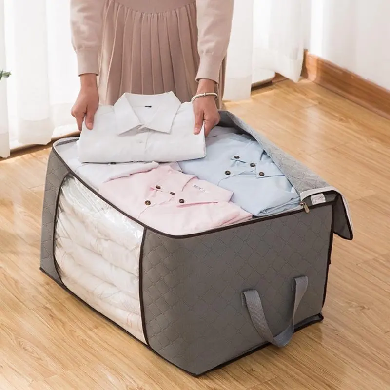 Foldable Storage Bag Clothes Organizer Waterproof Oxford Clear Window Clothing Wardrobe Organizer Home Non Woven Storage Box