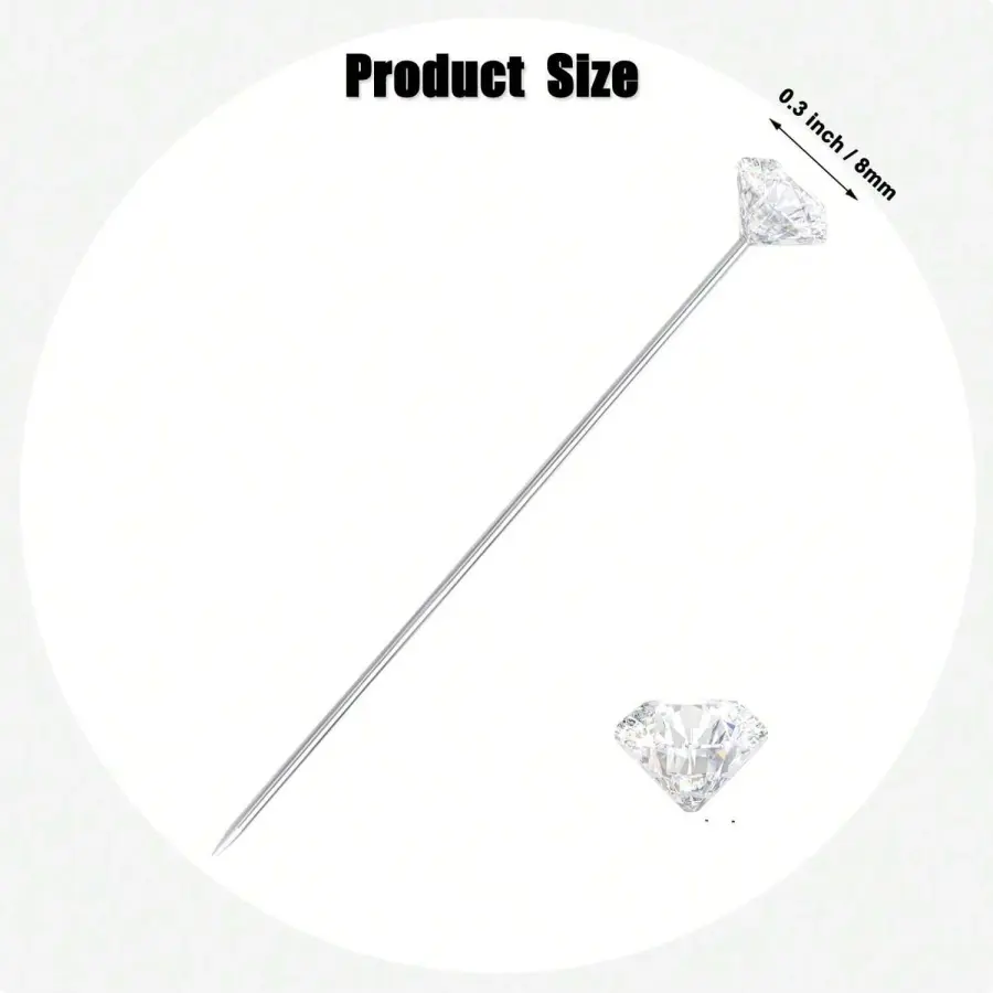 100pcs Transparent Diamond Pins 3.15 Inch Clear Straight Corsage Bouquet Diamond Pins Wedding Wrist Flower Decoration Craft