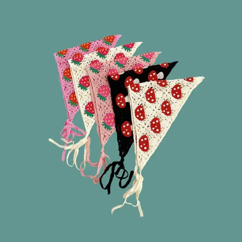 Korean Sweet Cute Handmade Crochet Hollow Triangle Headband Towel For Women Girls Flower Headscarf Hair Accessories