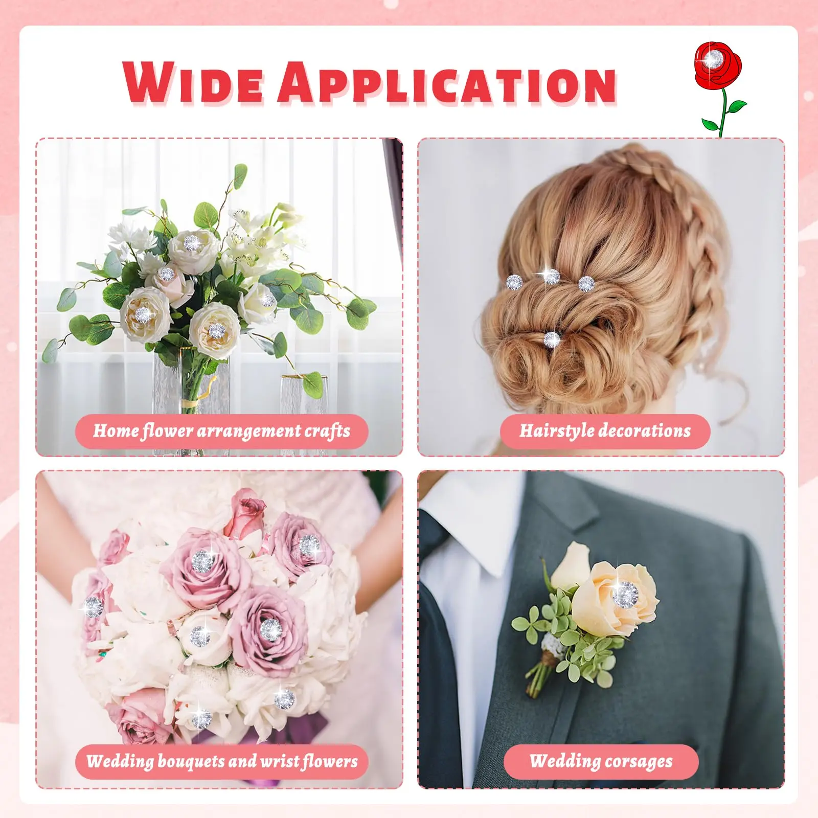 100pcs Transparent Diamond Pins 3.15 Inch Clear Straight Corsage Bouquet Diamond Pins Wedding Wrist Flower Decoration Craft