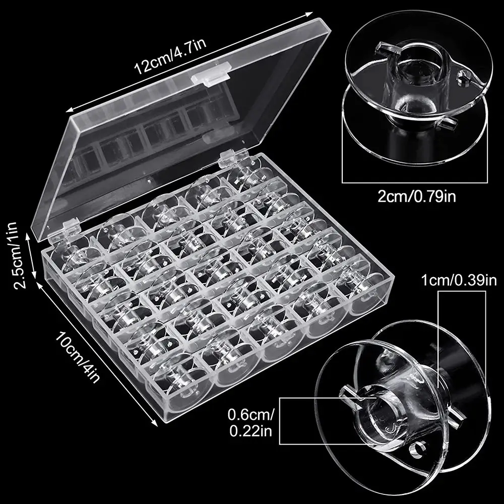25Pcs Clear Sewing Machine Bobbins Spools Empty Bobbins Spools Plastic Storage Box For Home Sewing Accessories Tools AA7650