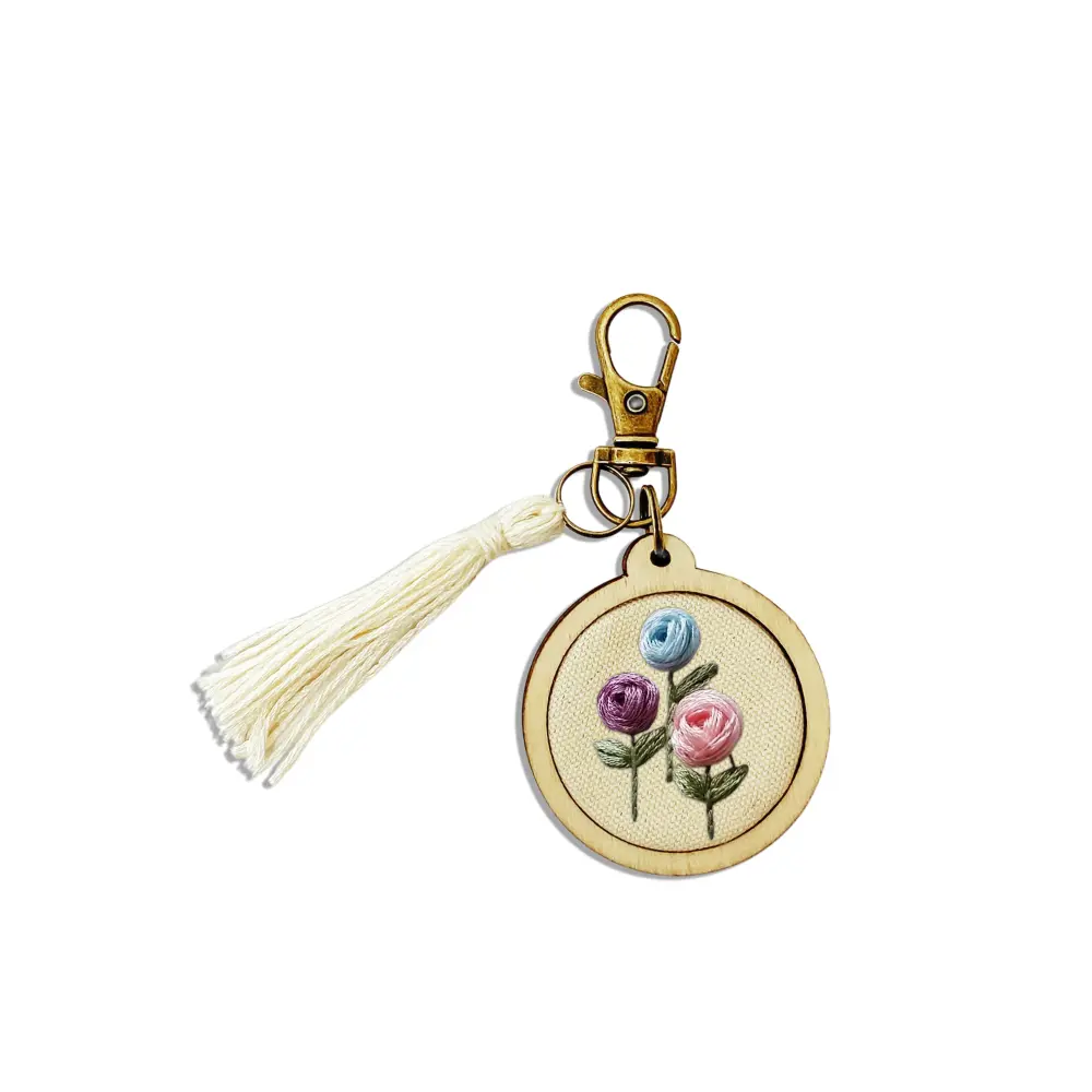 1set Wooden Mini Embroidery Keychain Material Package DIY Cross Stitch Frame Crafts Embroidery Circle Sewing Kit