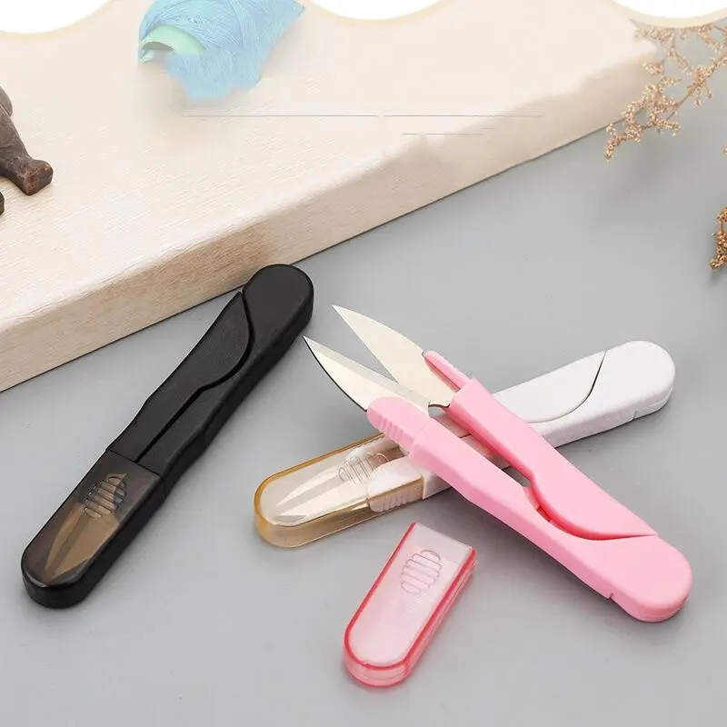 Colored Stainless Steel Scissors With Cover Safety Spring Cross Stitch Plastic Yarn Scissors For Office And Household Use