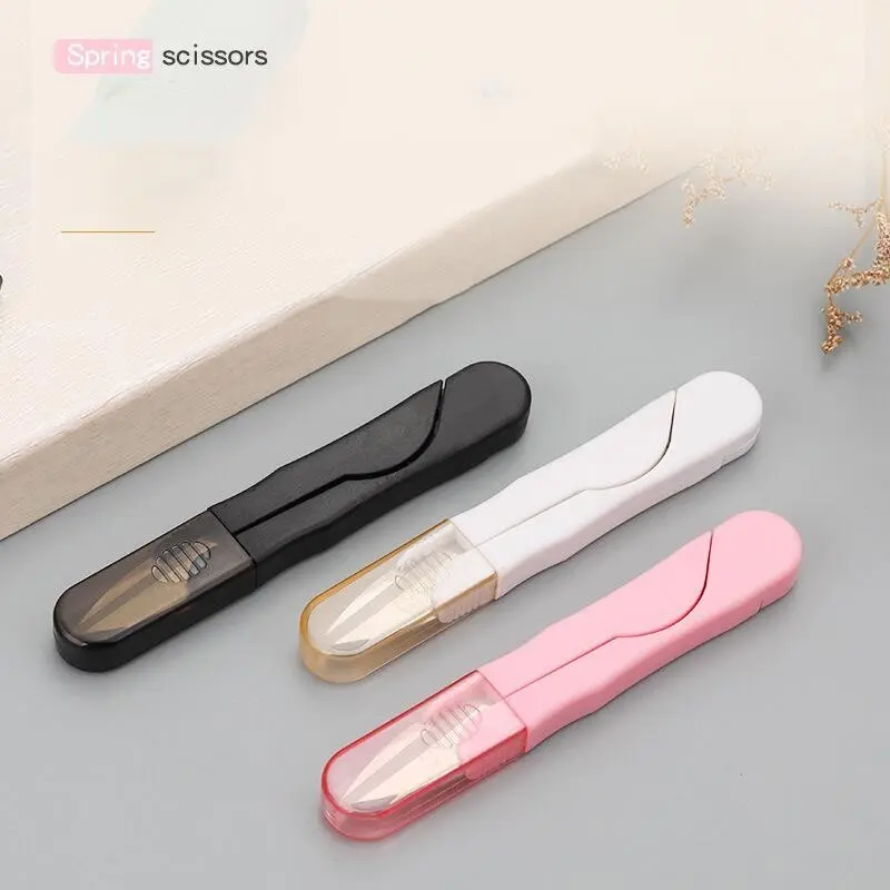 Colored Stainless Steel Scissors With Cover Safety Spring Cross Stitch Plastic Yarn Scissors For Office And Household Use
