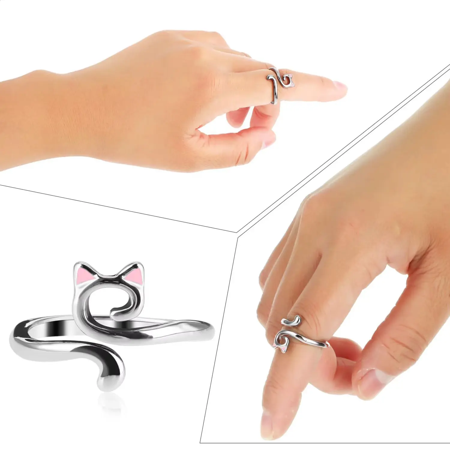 1Pc Adjustable Size Yarn Ring Cat Ears Crochet Ring Beginner Knitting Crocheting Loop Guide Finger Holders Thimbles Winder Tools