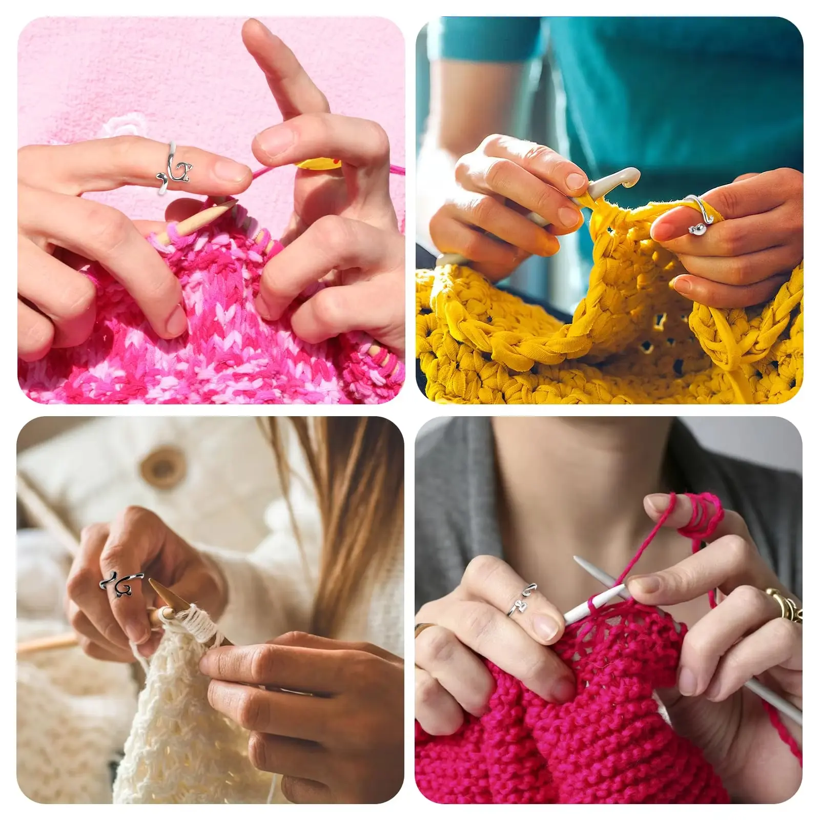 1Pc Adjustable Size Yarn Ring Cat Ears Crochet Ring Beginner Knitting Crocheting Loop Guide Finger Holders Thimbles Winder Tools