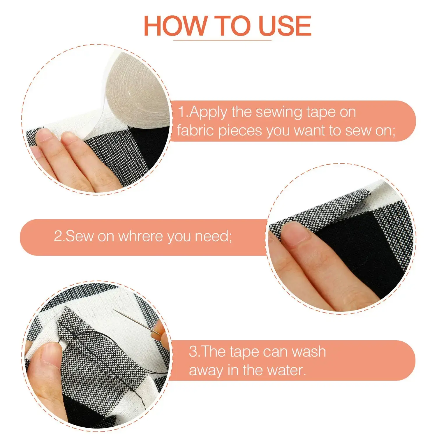 1Rolls Water Soluble Adhesive Tape Temporary Positioning Tool  Quilting Sewing Cloth Label Double Sided Tape DIY Fixing Tool