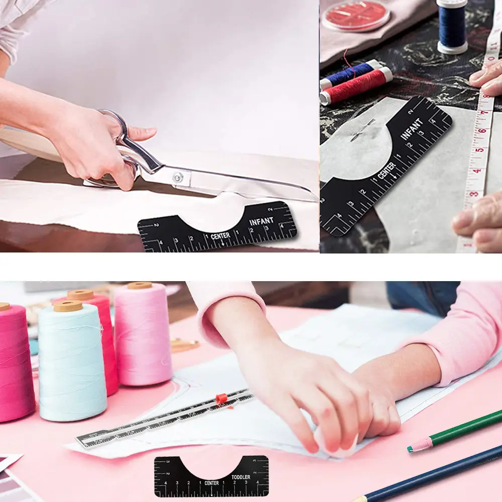 4pcs T-Shirt Ruler Guide Shirt Alignment Tool T-Shirt Alignment Ruler with Clothing Size Chart for Adult Youth Toddler Infant
