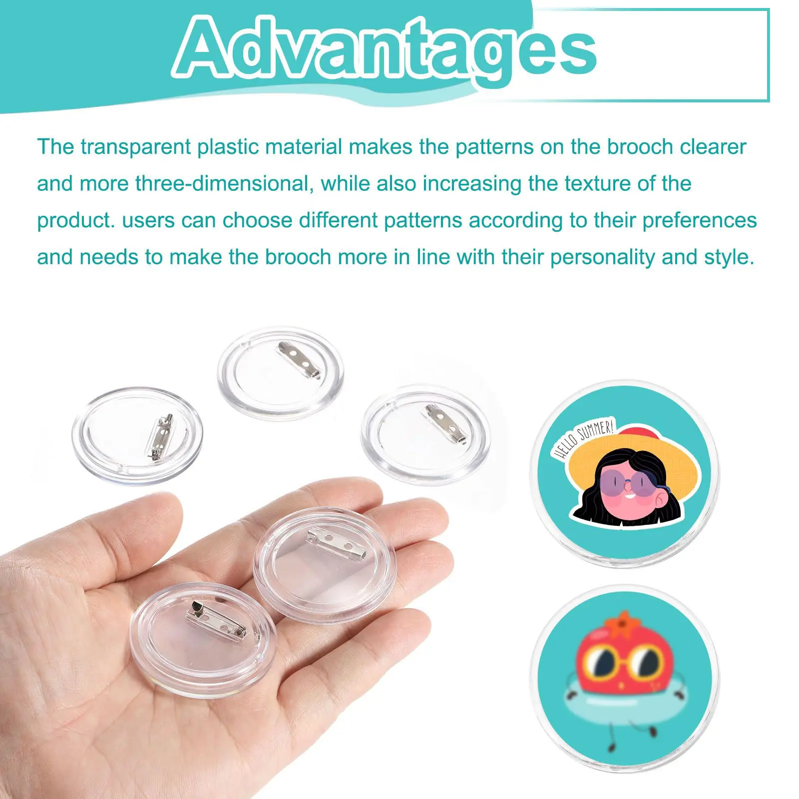 10pcs Acrylic Button Pins Badge Clear Pins Buttons Badges Kit For DIY Crafts Photo Pin on Clothes Sewing Projects