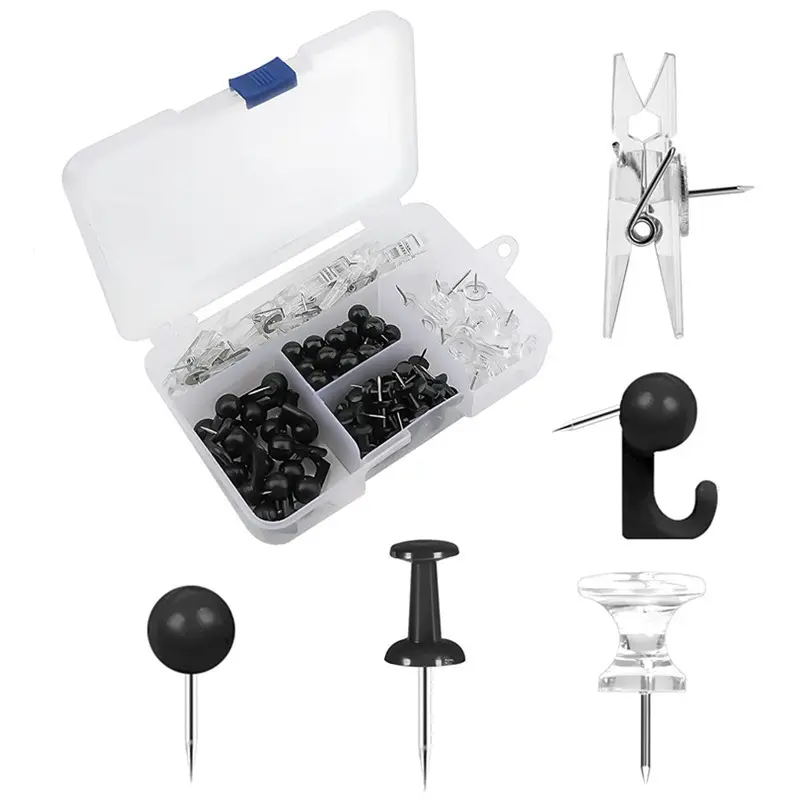 125pcs/box Push Pins Tacks Steel Point Clear Plastic Head set for Cork Board Bulletin Board and Craft Projects