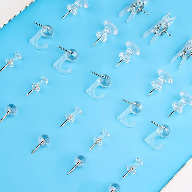 125pcs/box Push Pins Tacks Steel Point Clear Plastic Head set for Cork Board Bulletin Board and Craft Projects