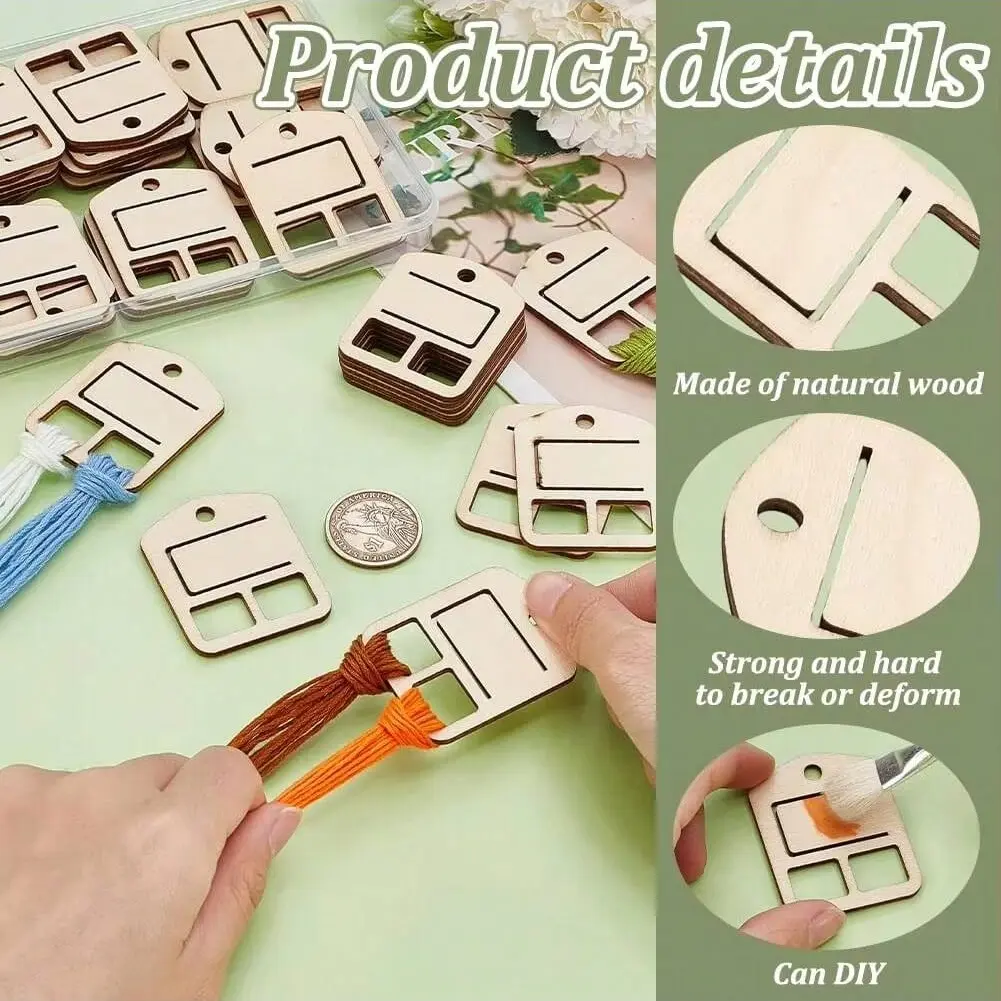 50pcs Wood Floss Organizer Embroidery Thread Organizers Floss Bobbins Holder for Craft DIY Sewing Storage