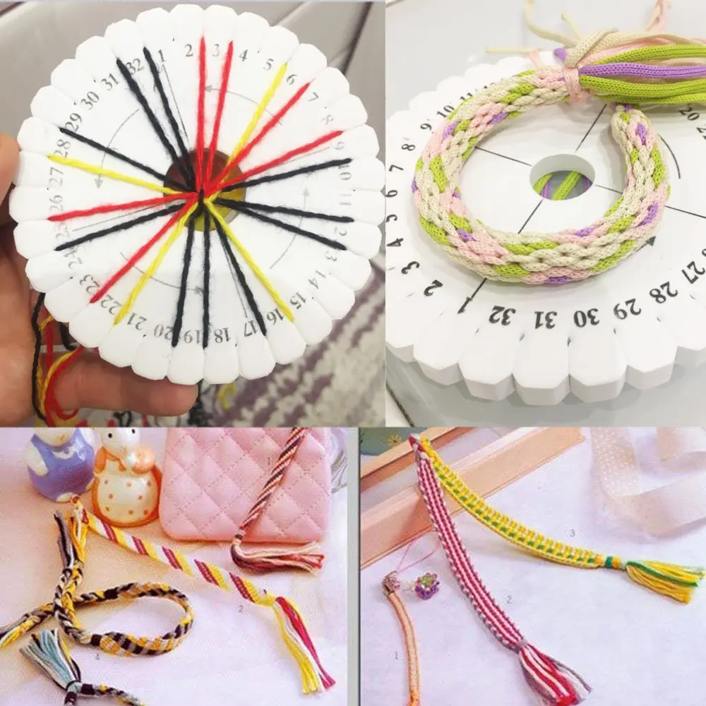 4Pcs Foam Woven Disc Square And Round Beaded Rope Reel Weaving Suit Bracelet Creative Handicraft Design Tool DIY Weaving Parts