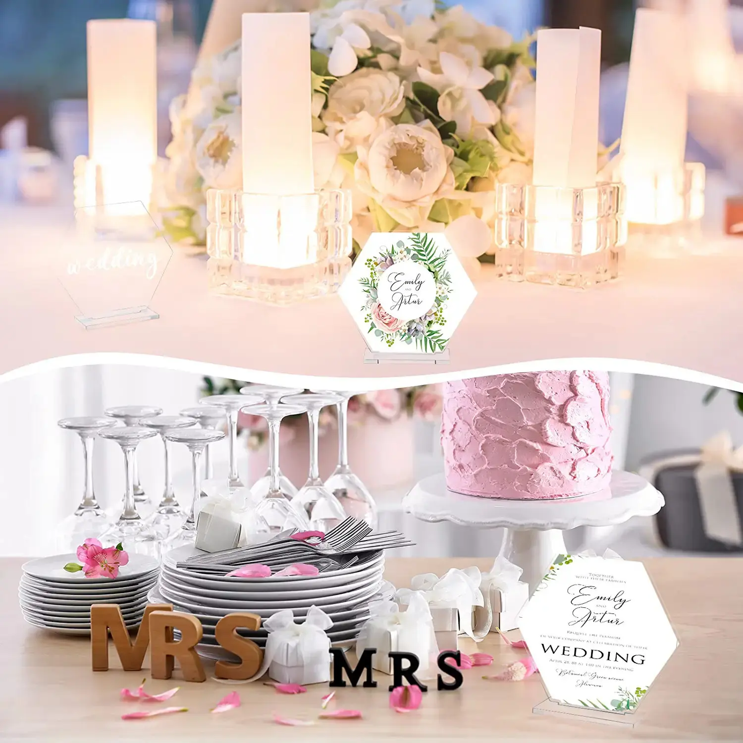 18 Acrylic Transparent Blank Wedding Hexagonal Table Tags DIY Wedding Guests Birthday Party Seat Tags