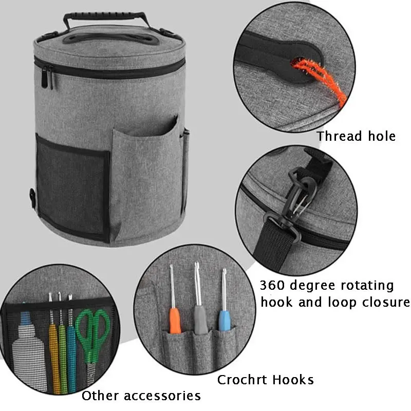 Knitting Tool Storage Bag Yarn Crochet Organizer Portable Tote Bag Large Capacity with Front Yarn Needles Hooks Pocket