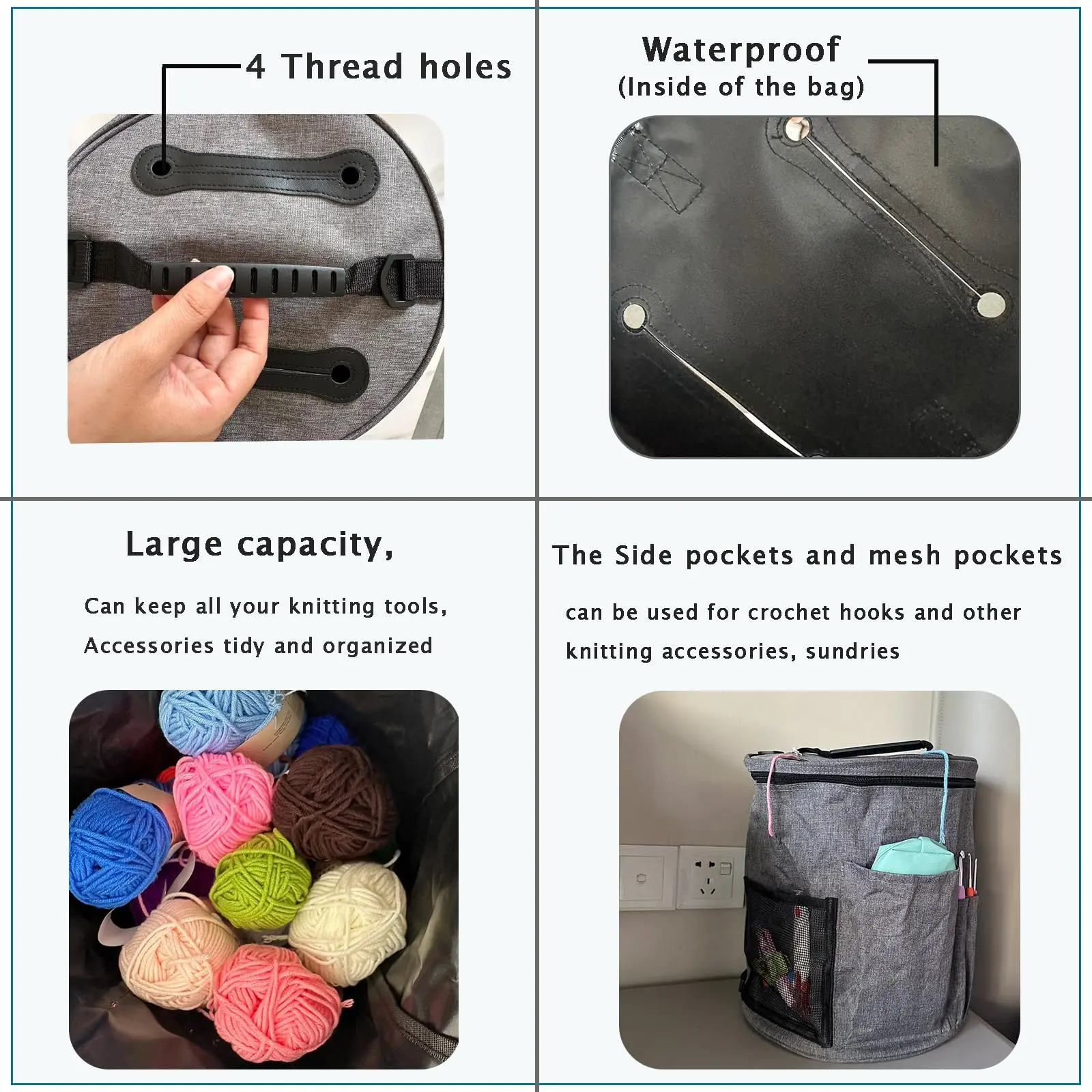 Knitting Tool Storage Bag Yarn Crochet Organizer Portable Tote Bag Large Capacity with Front Yarn Needles Hooks Pocket