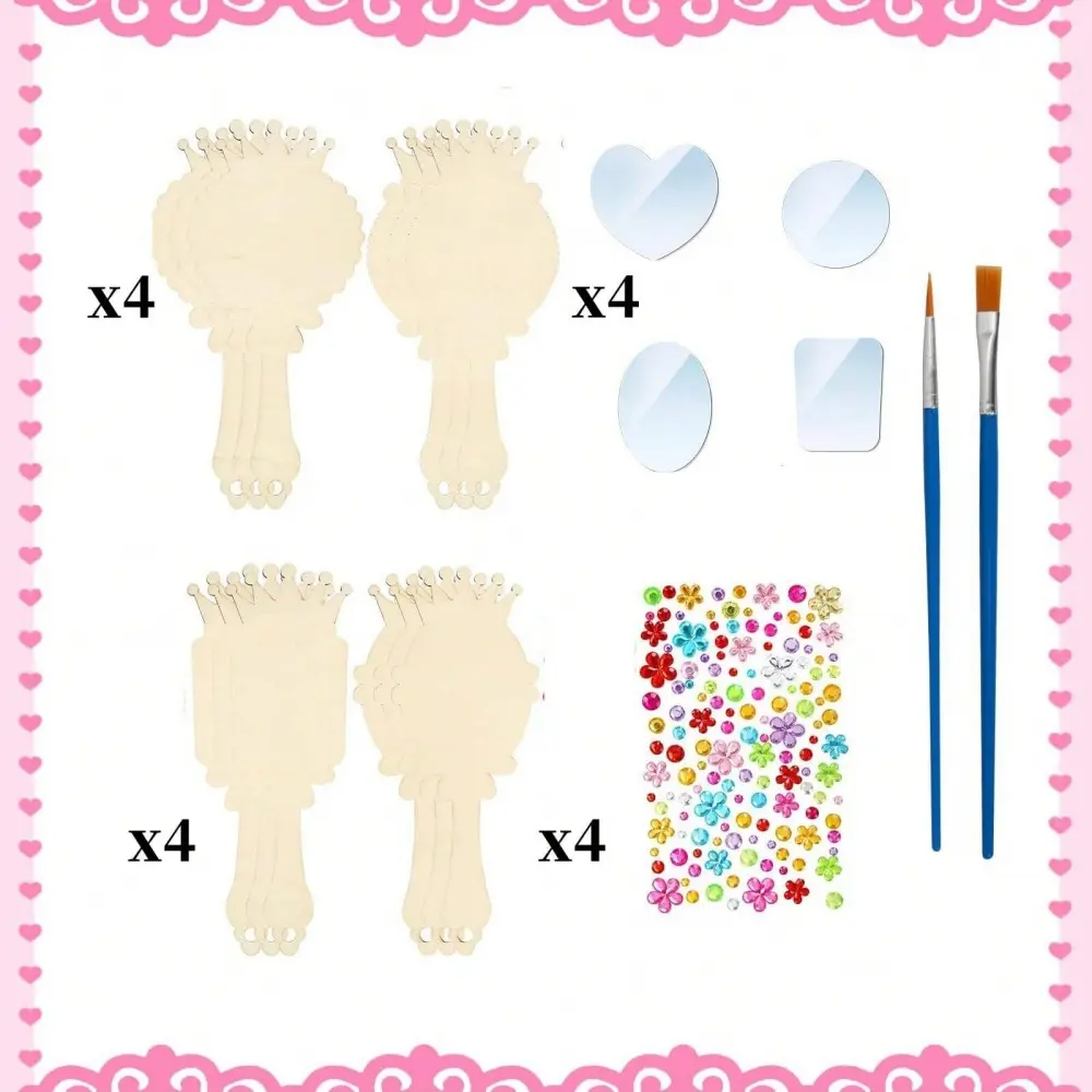 12pcs Wooden Mirror Craft Kids Decorate Mirrors Girls DIY Paint Wooden Hand Mirror for Mother's Day Art Activities Birthday Gift