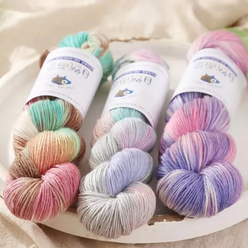 100g/roll Merino Wool Yarn Handmade Dyed Wool Yarn Soft Sweater Scarf Hat Woven Rainbow Baby Yarn 270M