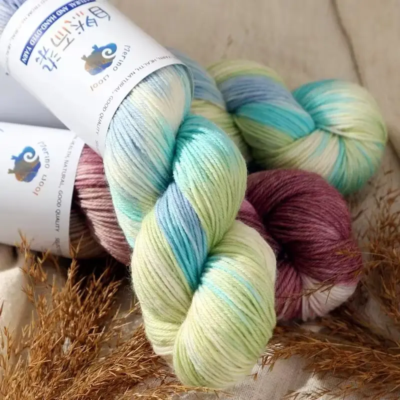 100g/roll Merino Wool Yarn Handmade Dyed Wool Yarn Soft Sweater Scarf Hat Woven Rainbow Baby Yarn 270M